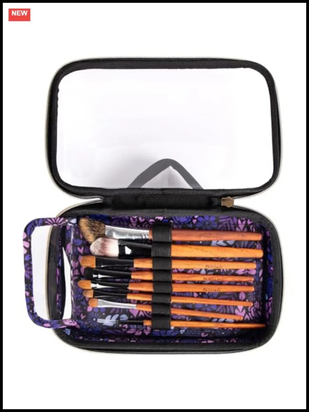 Clear Top Makeup Bag Travel Case with Elastic Brush Slots EVA Hard Shell